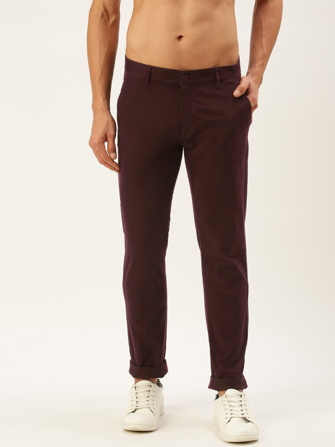 

Flying Machine Men Maroon Solid Regular Fit Chinos Trousers
