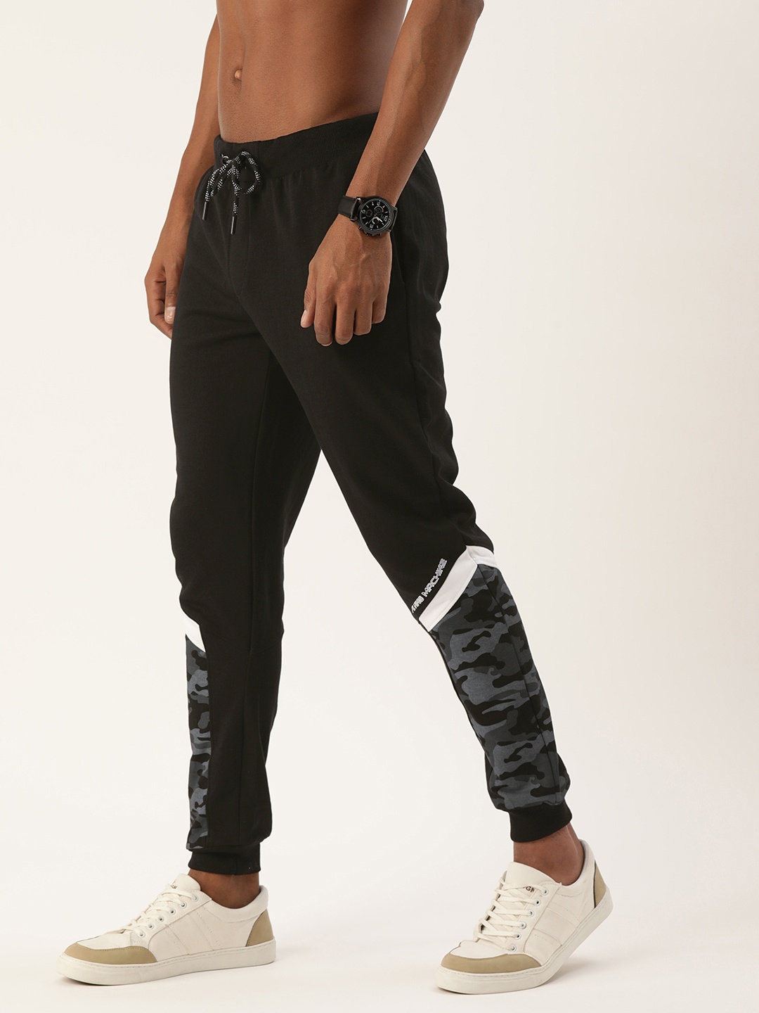 

Flying Machine Men Black Solid Joggers with Camouflage Print Details