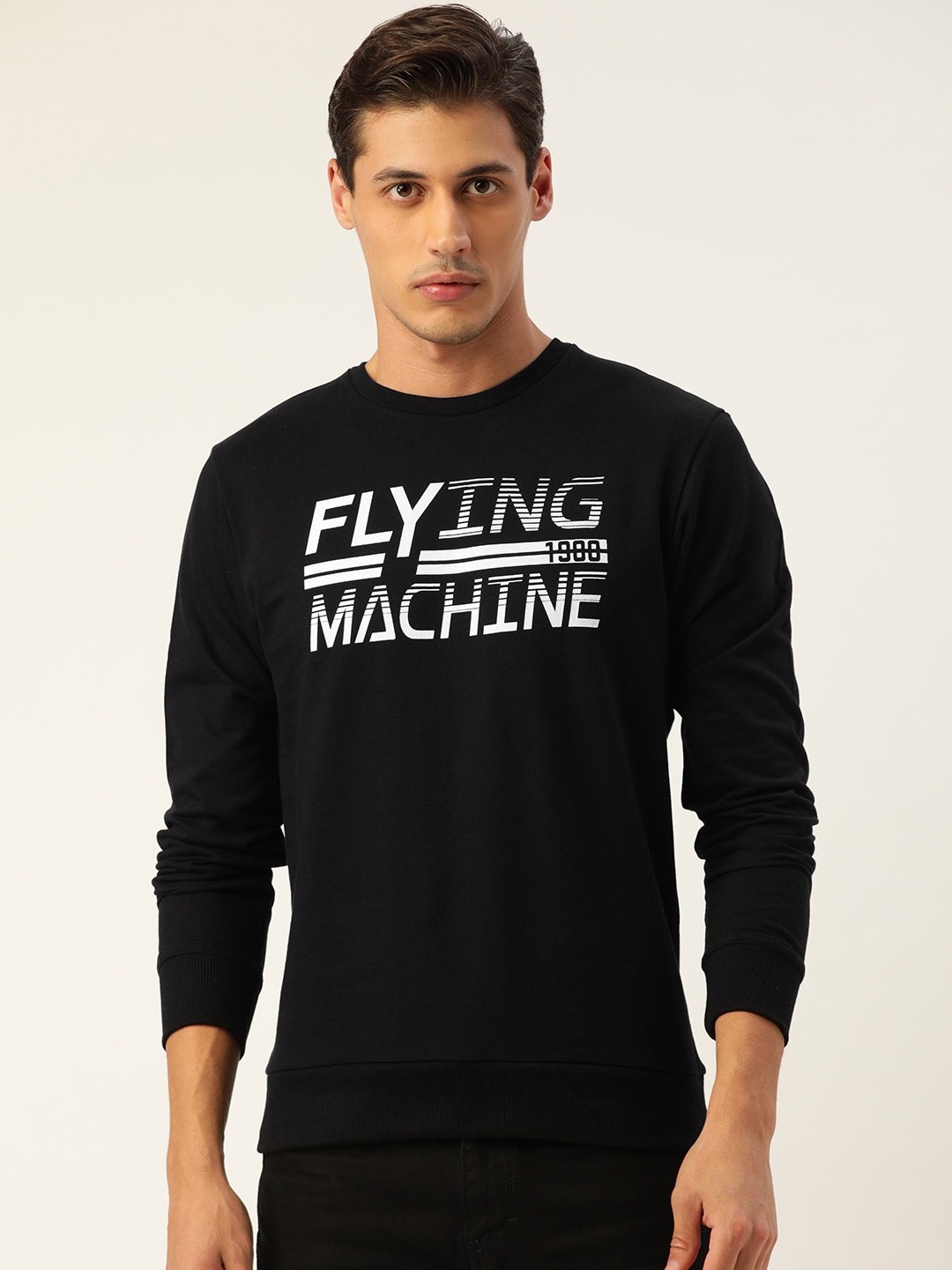 

Flying Machine Men Black & White Brand Logo Print Sweatshirt