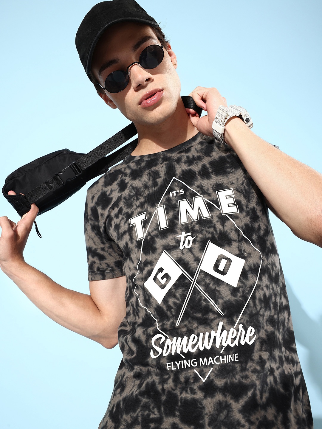 

Flying Machine Men Grey Dyed Carefree Shape Tshirt