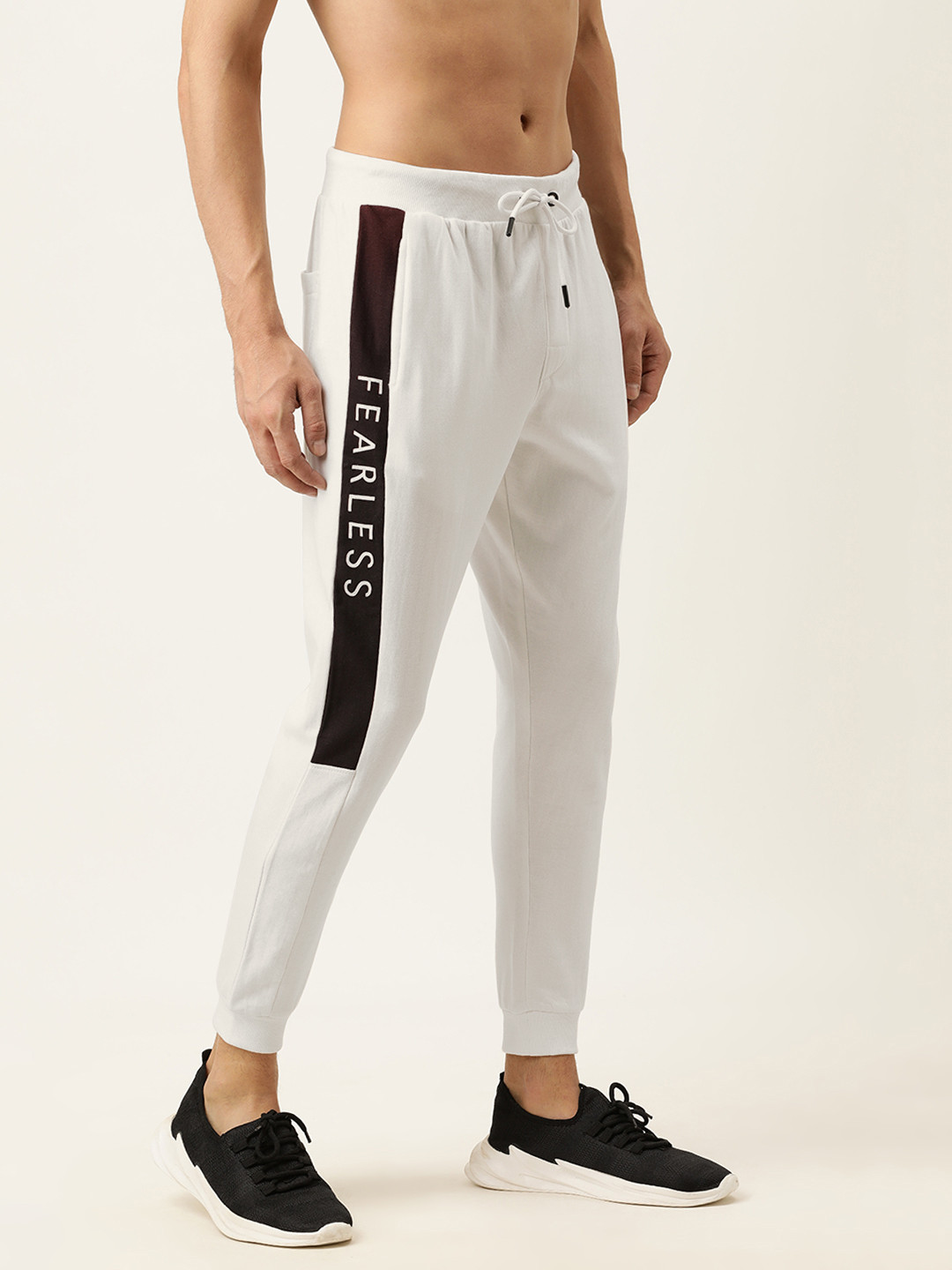 

Flying Machine Men White Solid Straight-Fit Joggers with Side Stripe