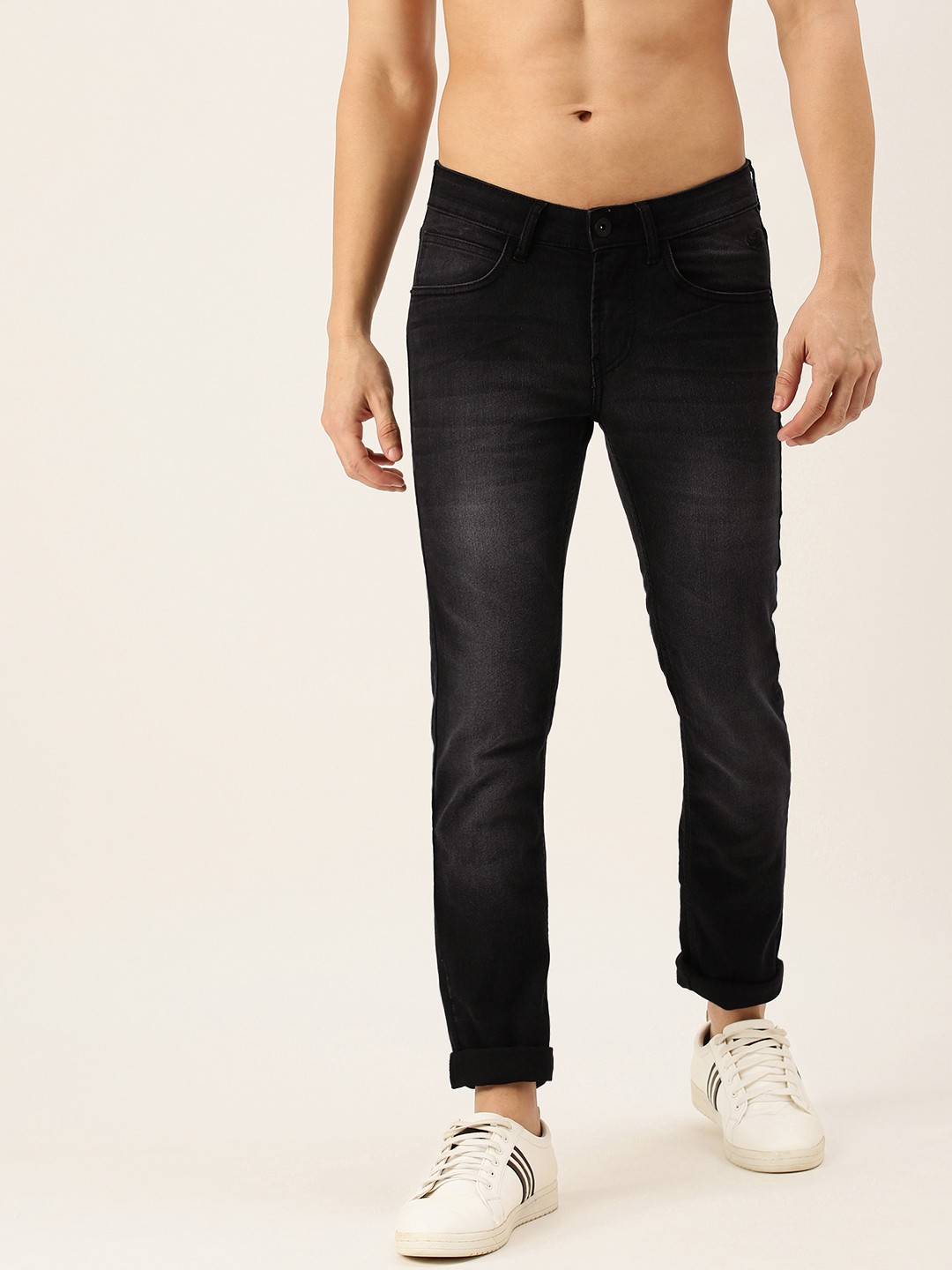 

Flying Machine Men Black Jackson Skinny Fit Low-Rise Heavy Fade Stretchable Jeans