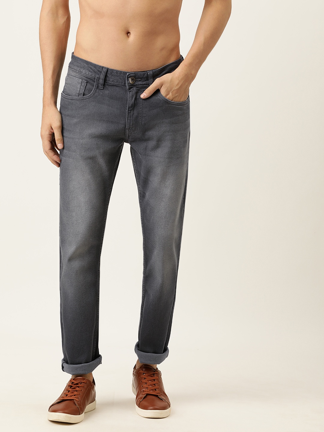 

Flying Machine Men Grey Micheal Slim Tapered Fit Light Fade Stretchable Jeans