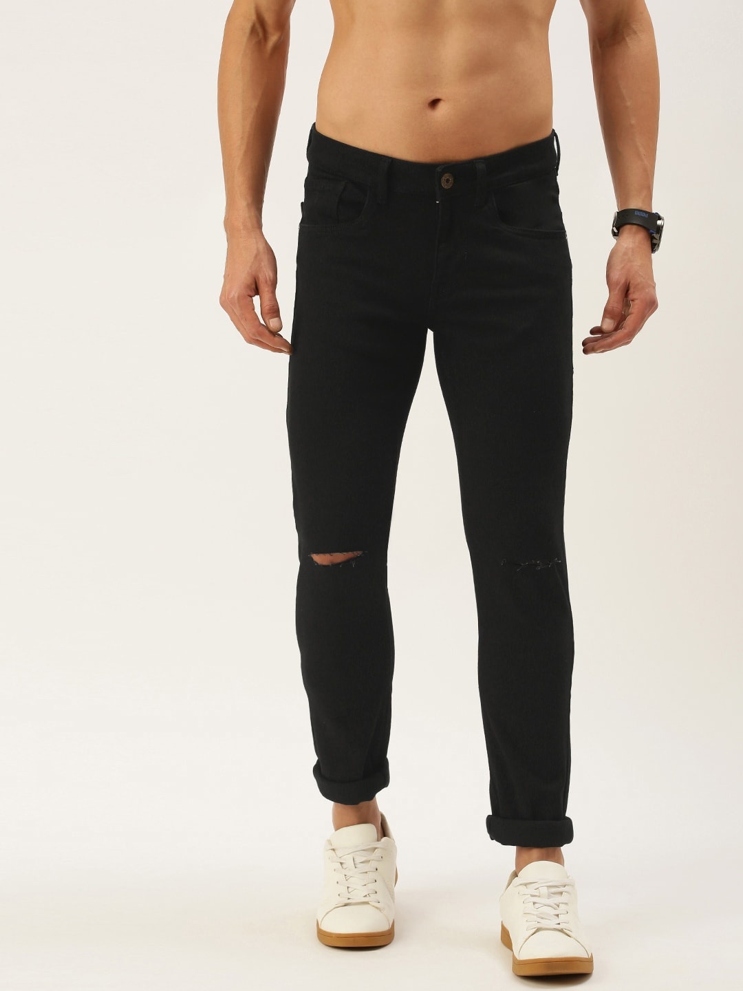 

Flying Machine Men Black Jackson Skinny Fit Low-Rise Slash Knee Stretchable Jeans