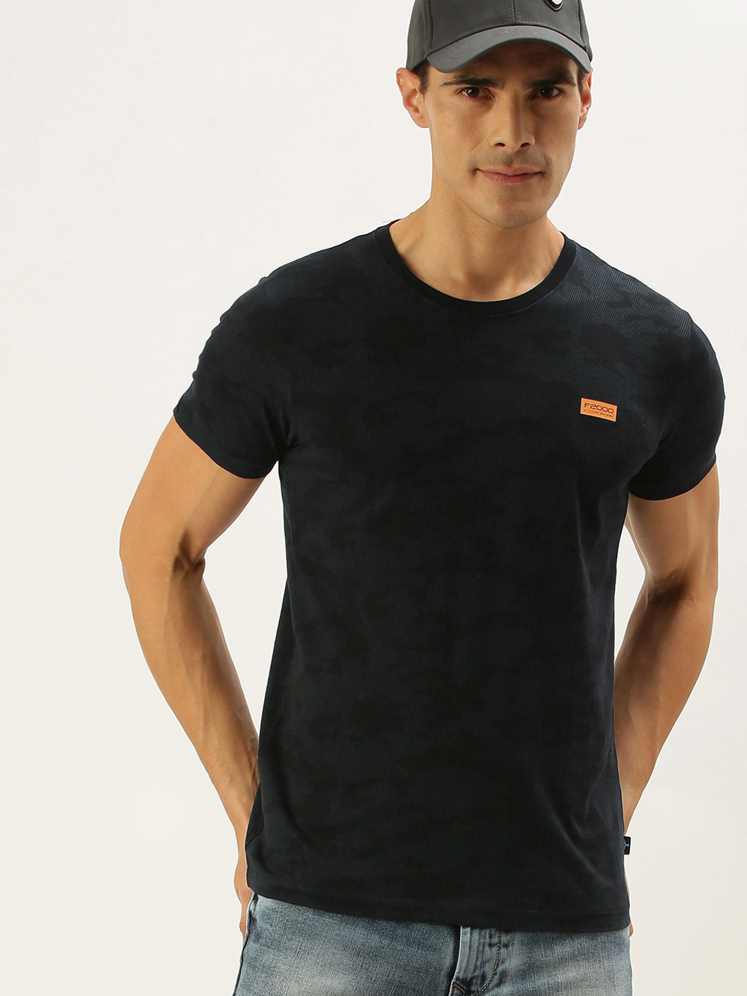 

Flying Machine Men Black & Grey Camouflage Printed T-shirt