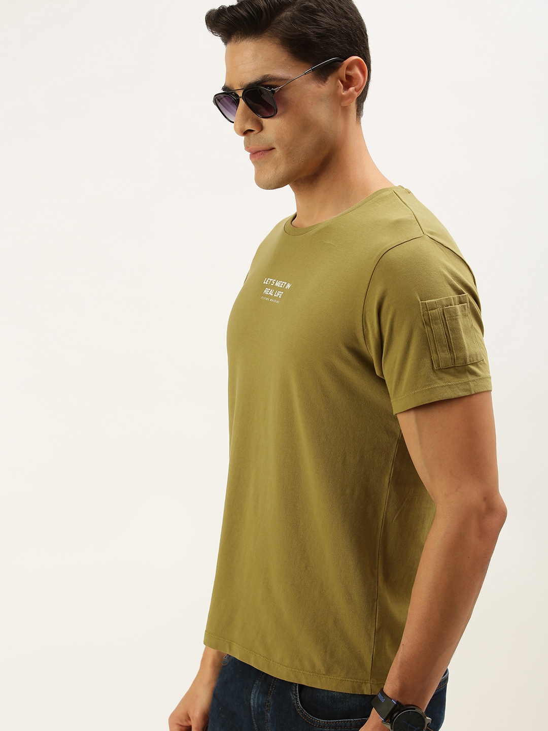 

Flying Machine Men Green Pure Cotton T-shirt with Printed Detail