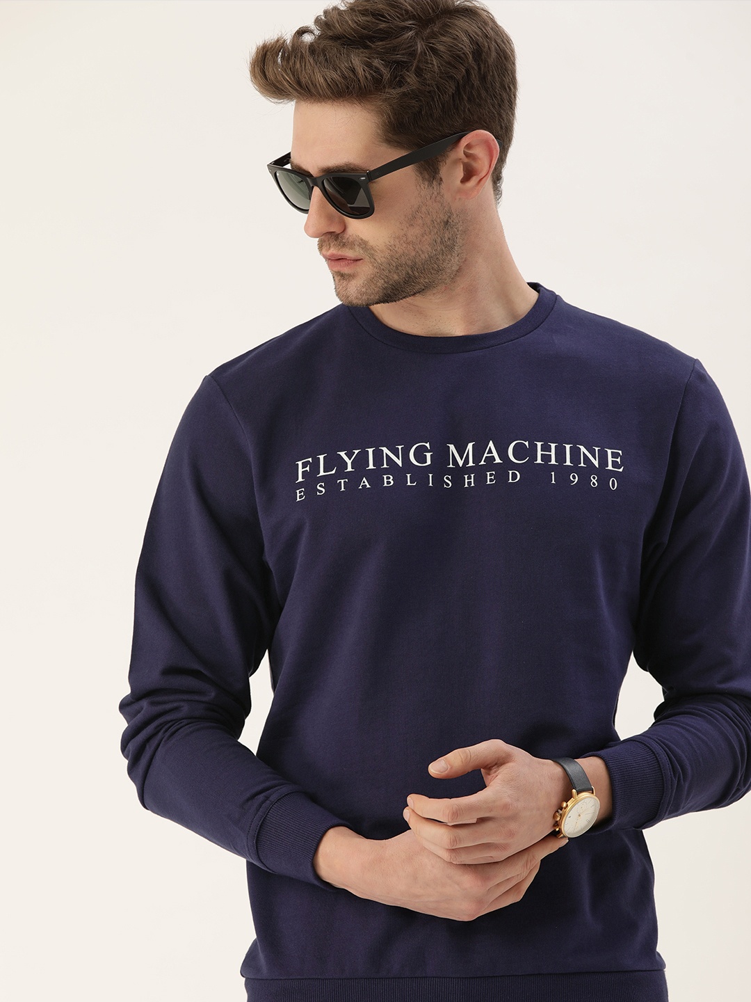

Flying Machine Men Navy Blue Brand logo Printed Round Neck Pure Cotton Sweatshirt