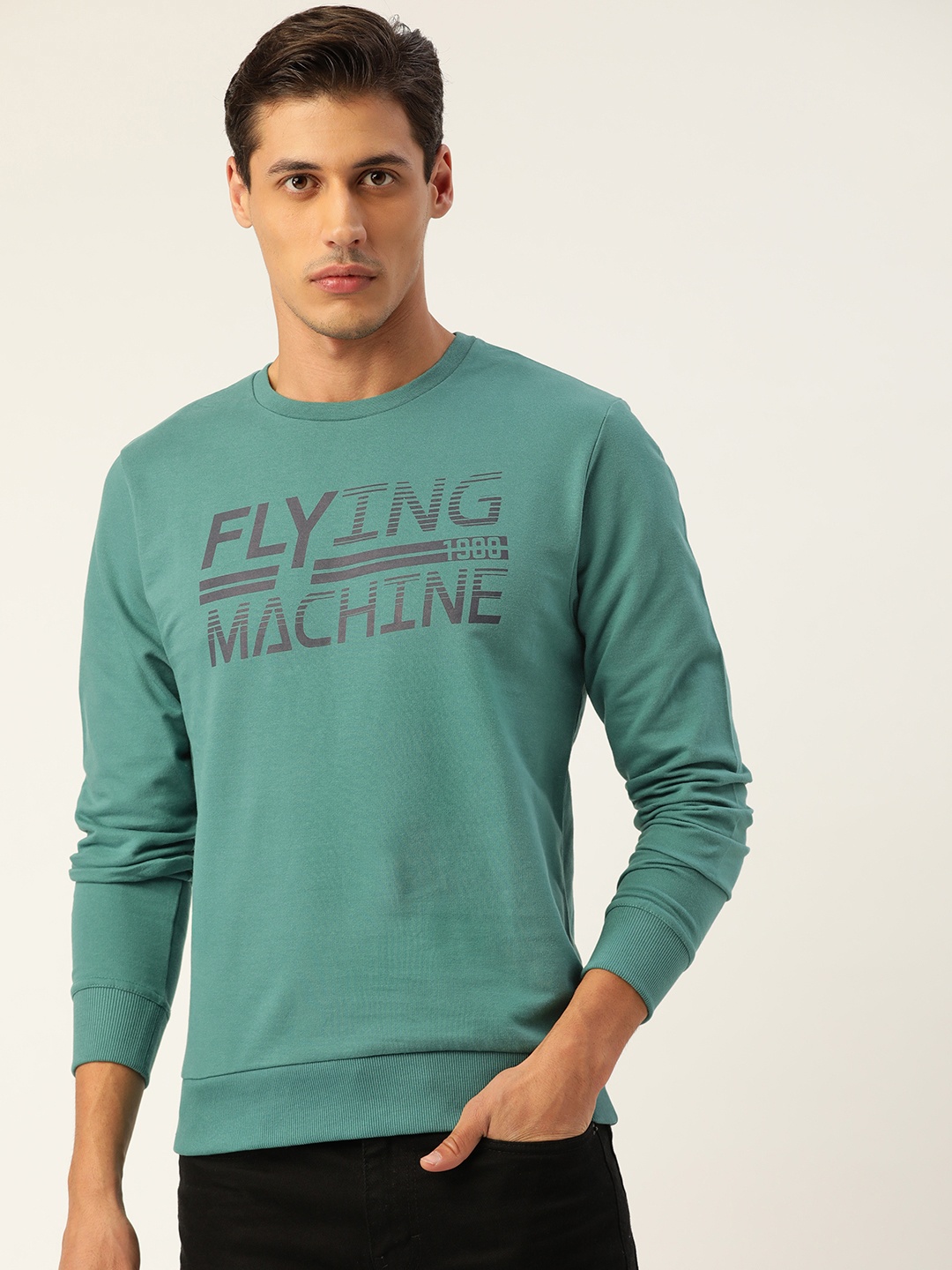 

Flying Machine Men Green Brand Logo Print Sweatshirt