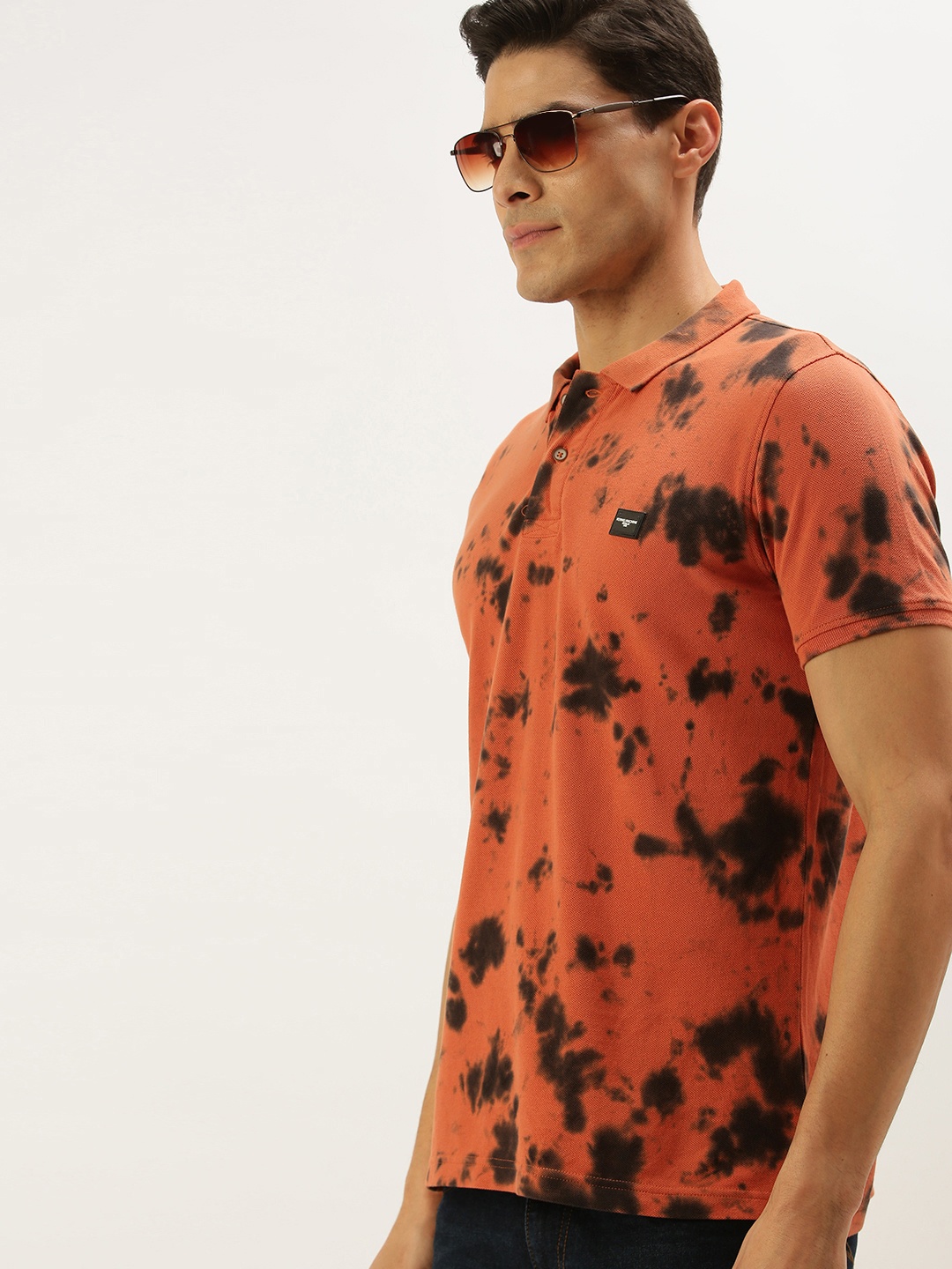 

Flying Machine Men Red & Black Tie and Dye Polo Collar T-shirt