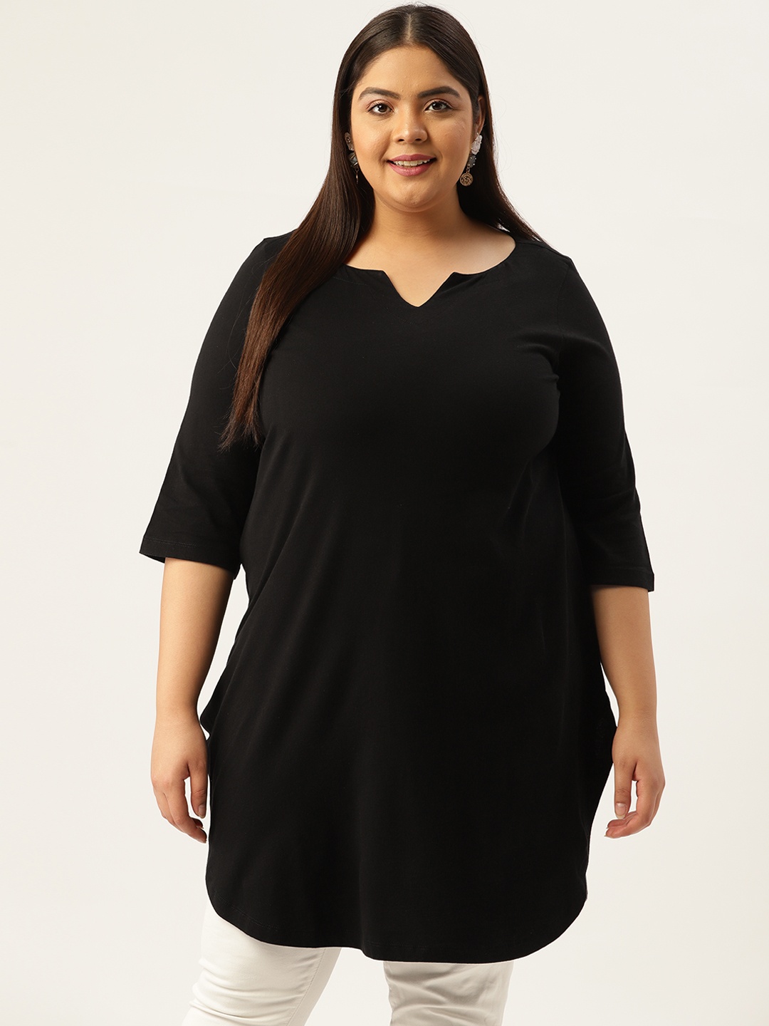 

Amydus Women Black Plus Size Solid Tunic