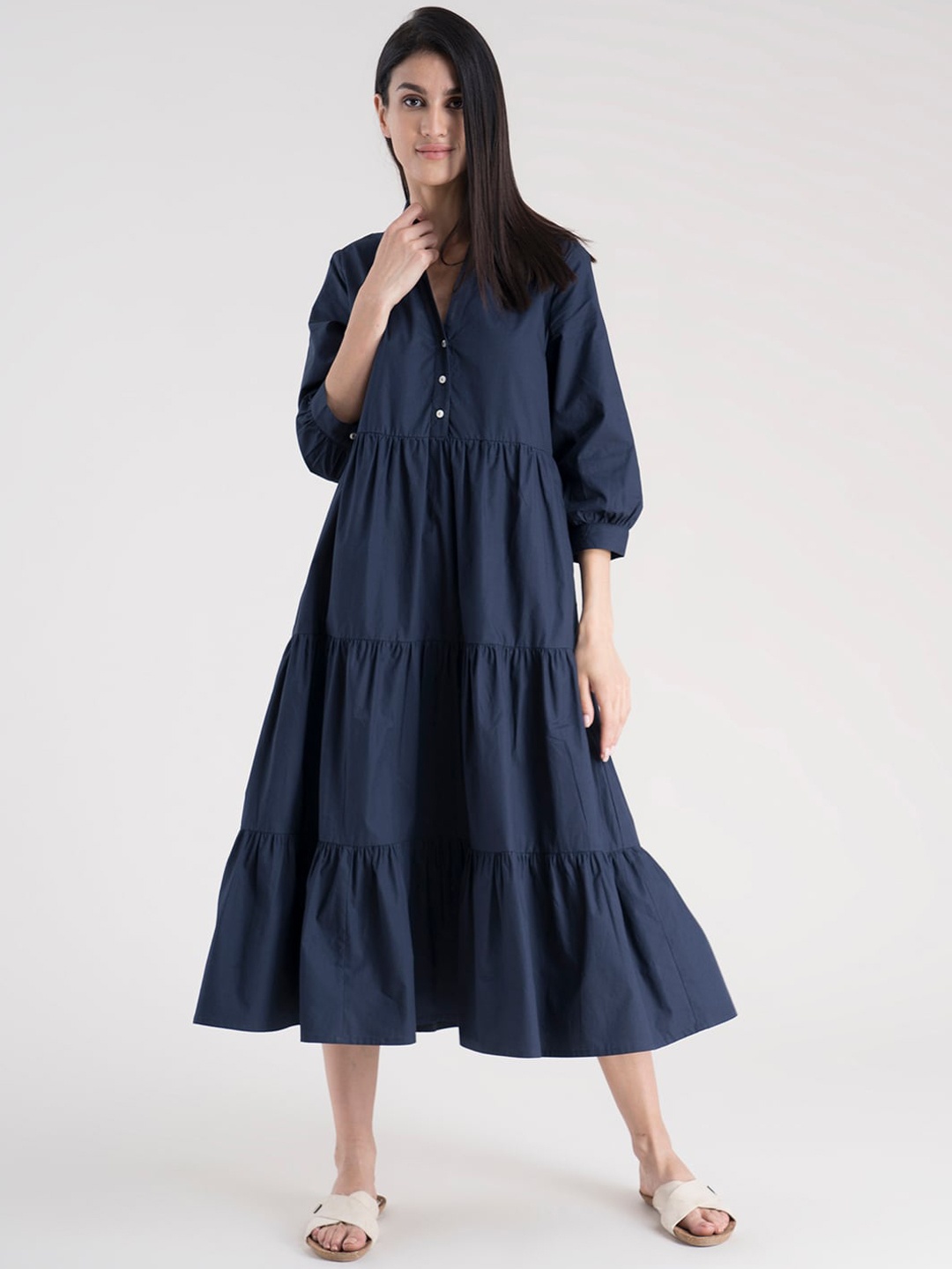 

FableStreet Navy Blue A-Line Midi Dress