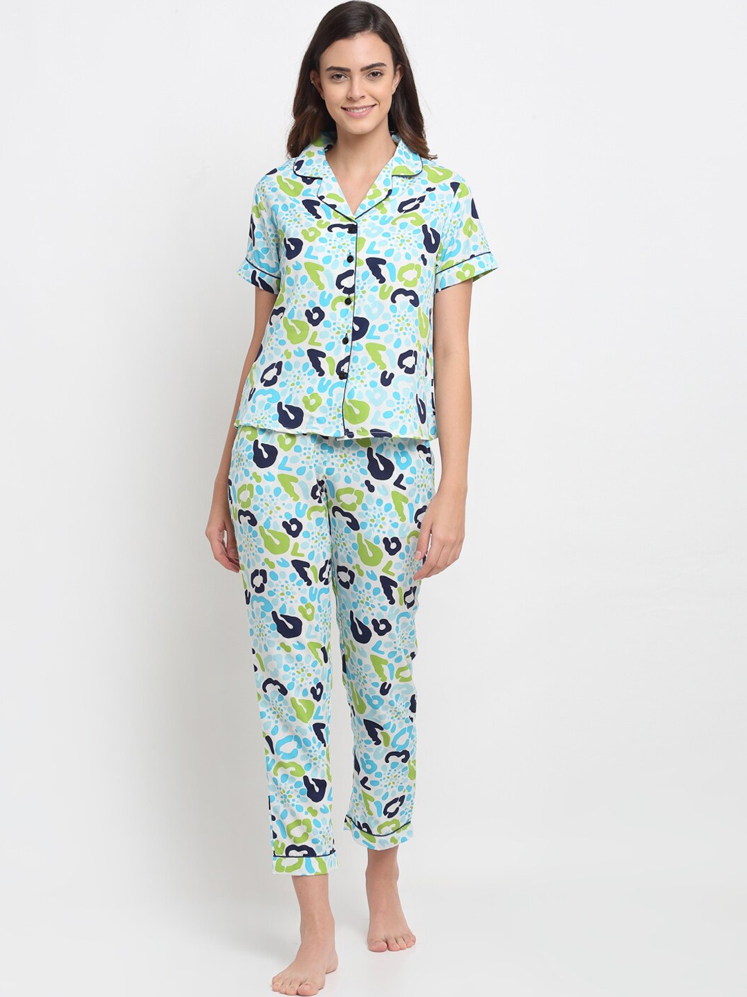 

EROTISSCH Women Blue & Green Printed Night suit