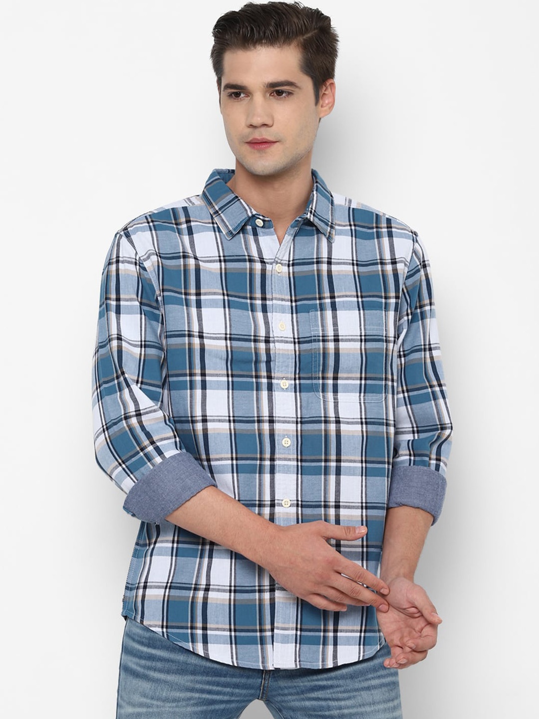

AMERICAN EAGLE OUTFITTERS Men Blue Checked Casual Shirt