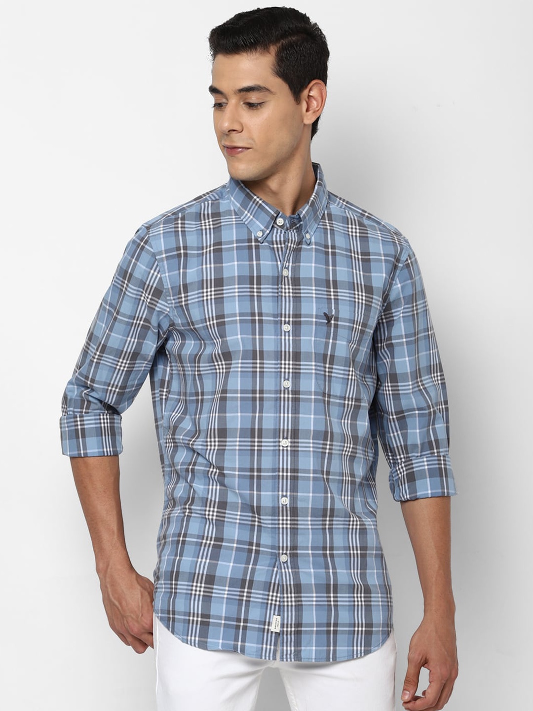 

AMERICAN EAGLE OUTFITTERS Men Blue Slim Fit Checked Casual Shirt