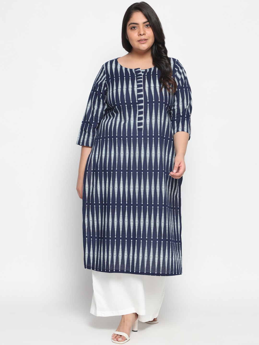 

Amydus Women Plus Size Blue Geometric Kurta