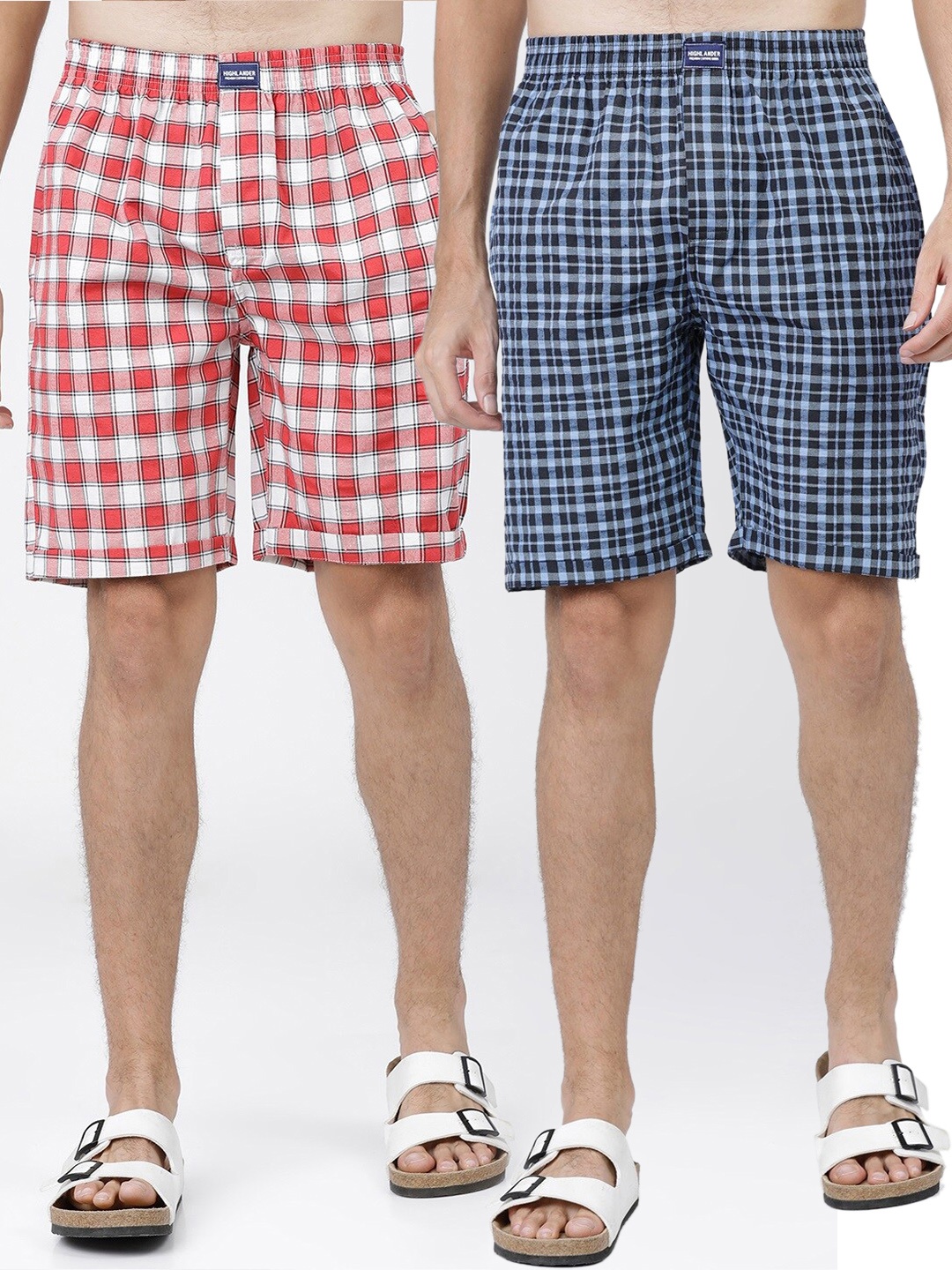 

HIGHLANDER Men Pack of 2 Checked Lounge Shorts, Navy blue