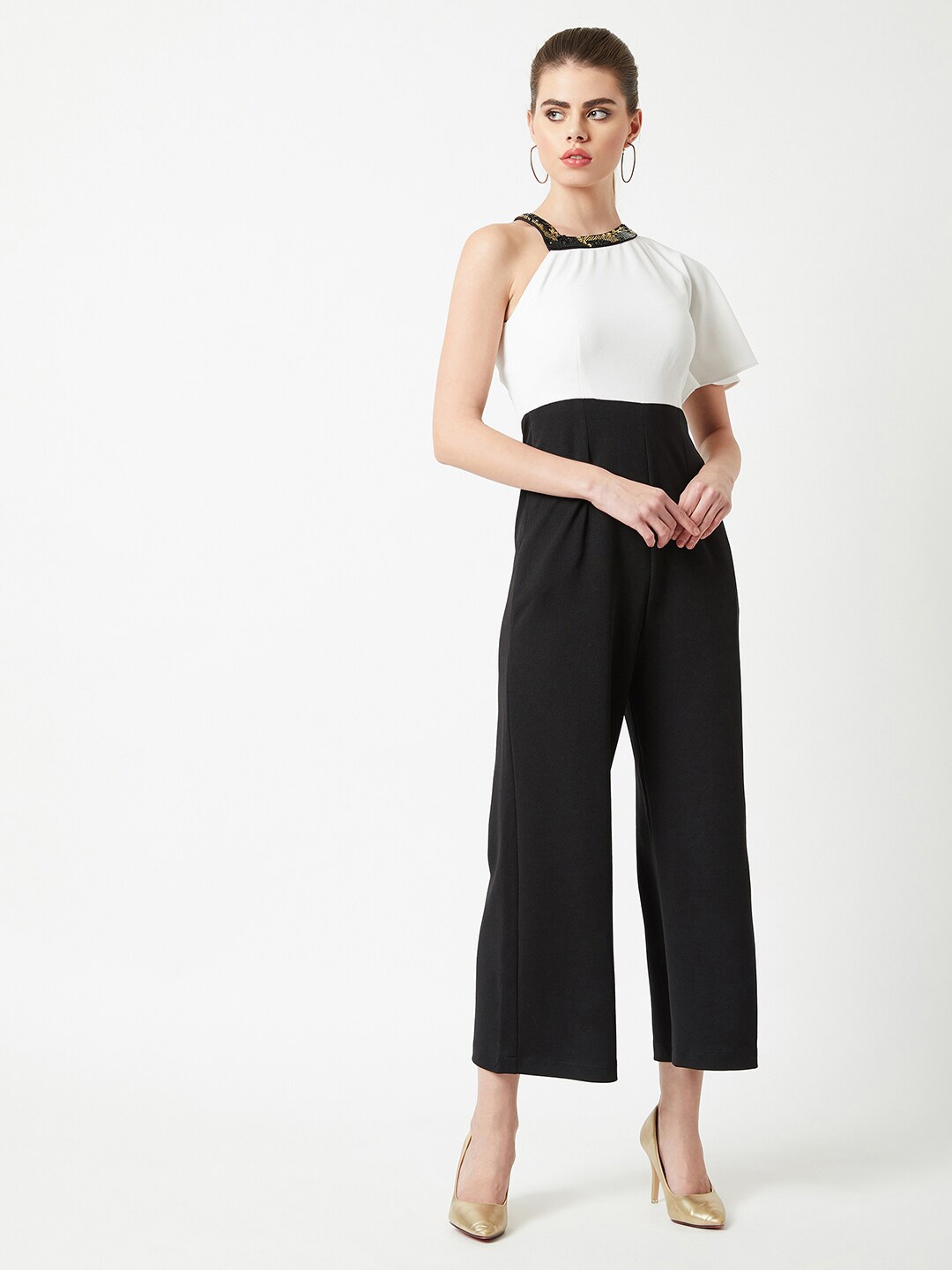 

Miss Chase Women White & Black Off-Shoulder Basic Jumpsuit