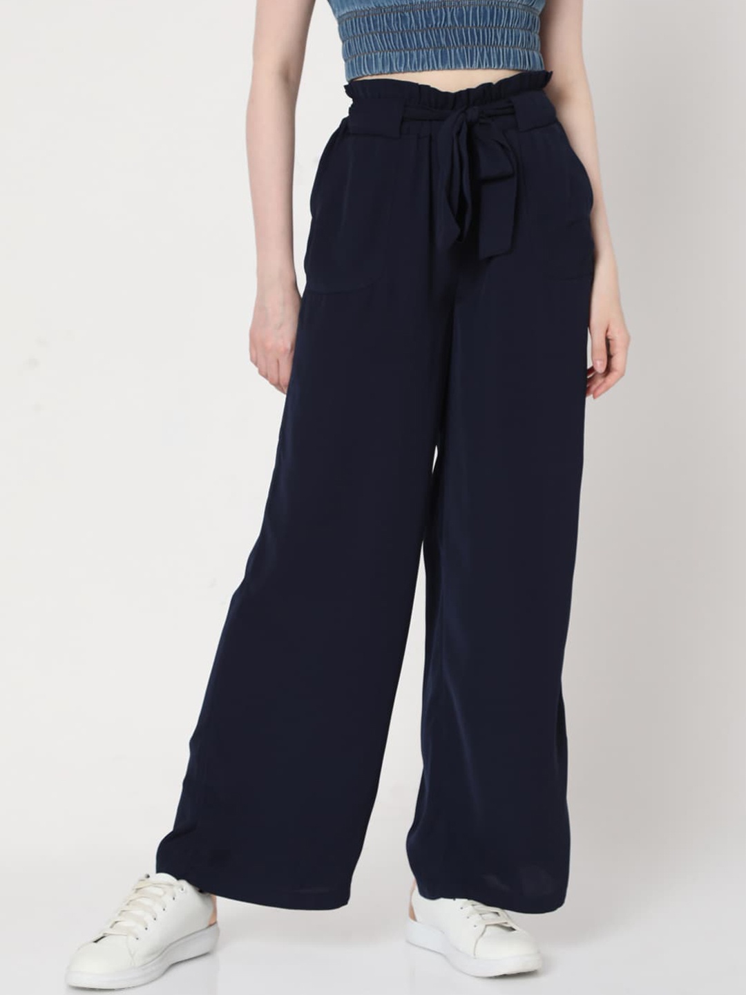 

Vero Moda Women Navy Blue High-Rise Parallel Trousers