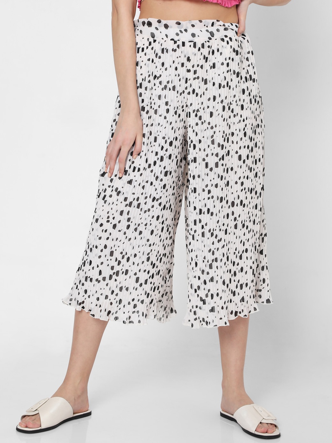 

Vero Moda Women White Printed Slim Fit High-Rise Culottes Trousers