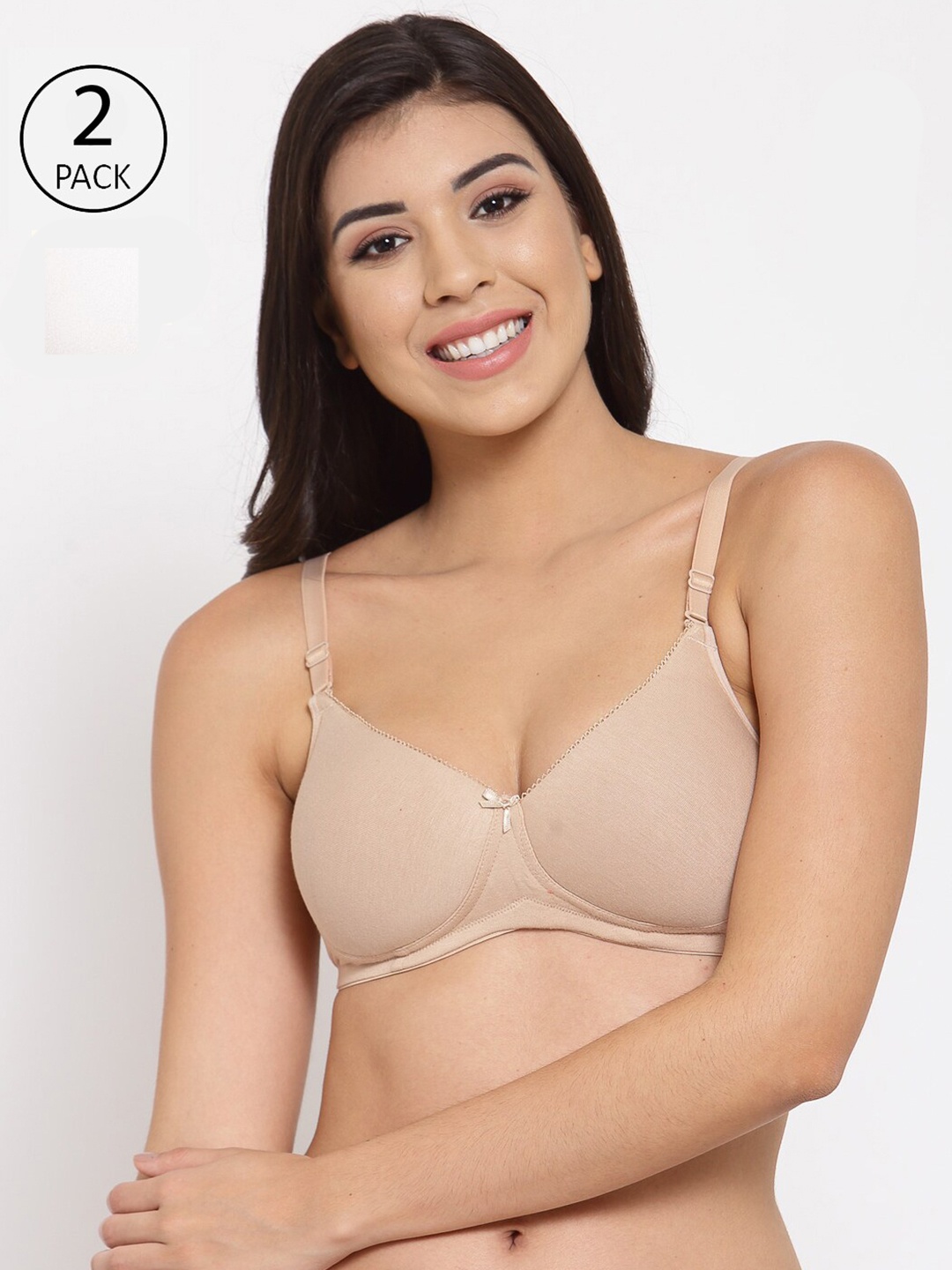 

Inner Sense Pack Of 2 Beige & White Solid Antiodour T-Shirt Bras - Non-Wired