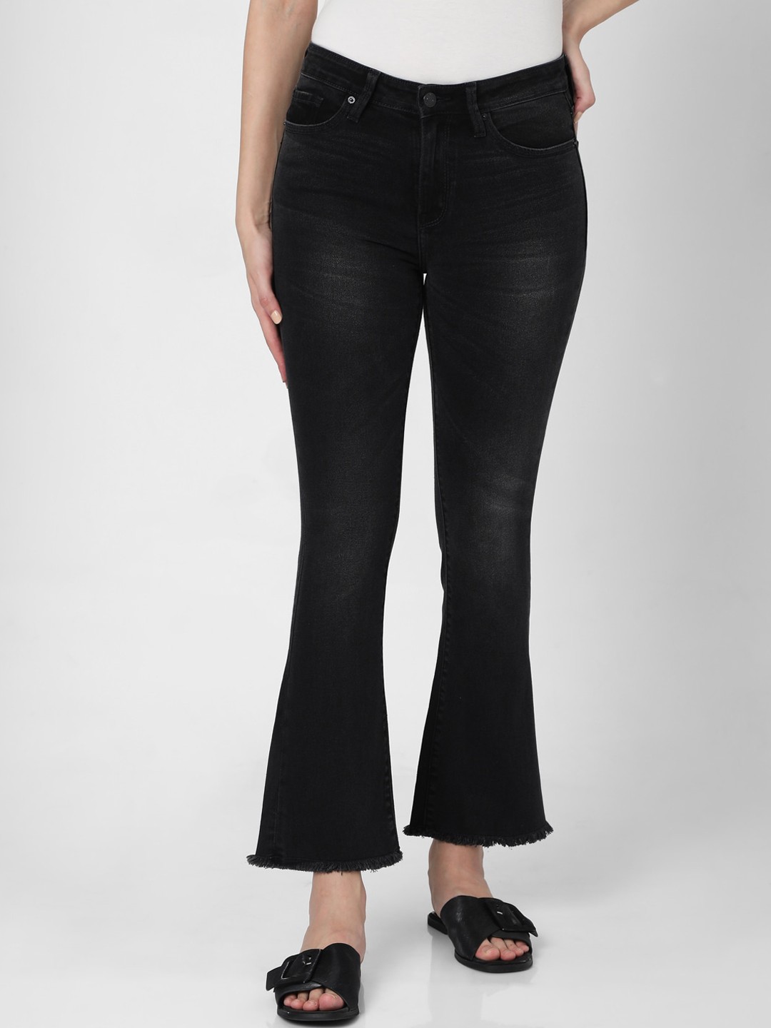 

Vero Moda Women Black Bootcut Light Fade Frayed Jeans