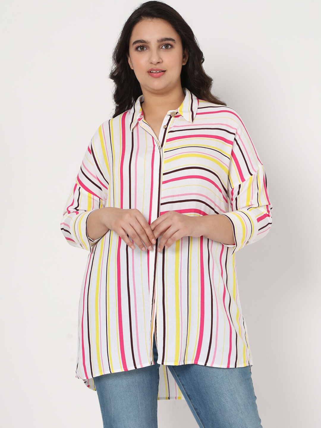 

VERO MODA CURVE Women White Striped Casual Shirt
