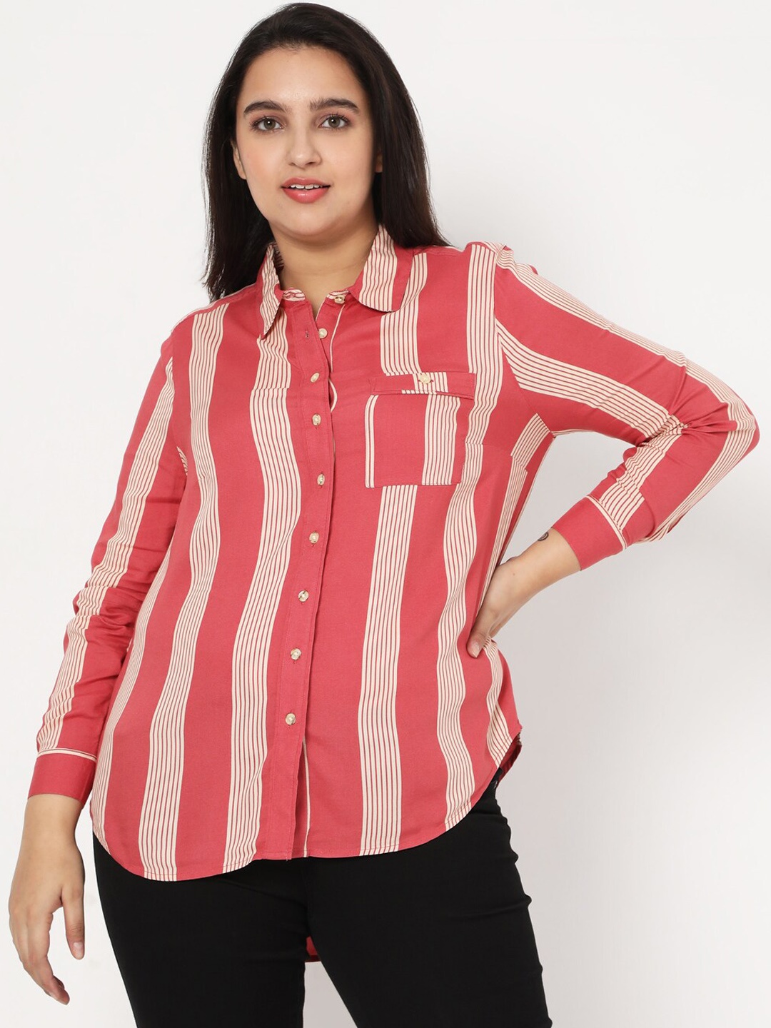 

VERO MODA CURVE Women Red Striped Casual Shirt