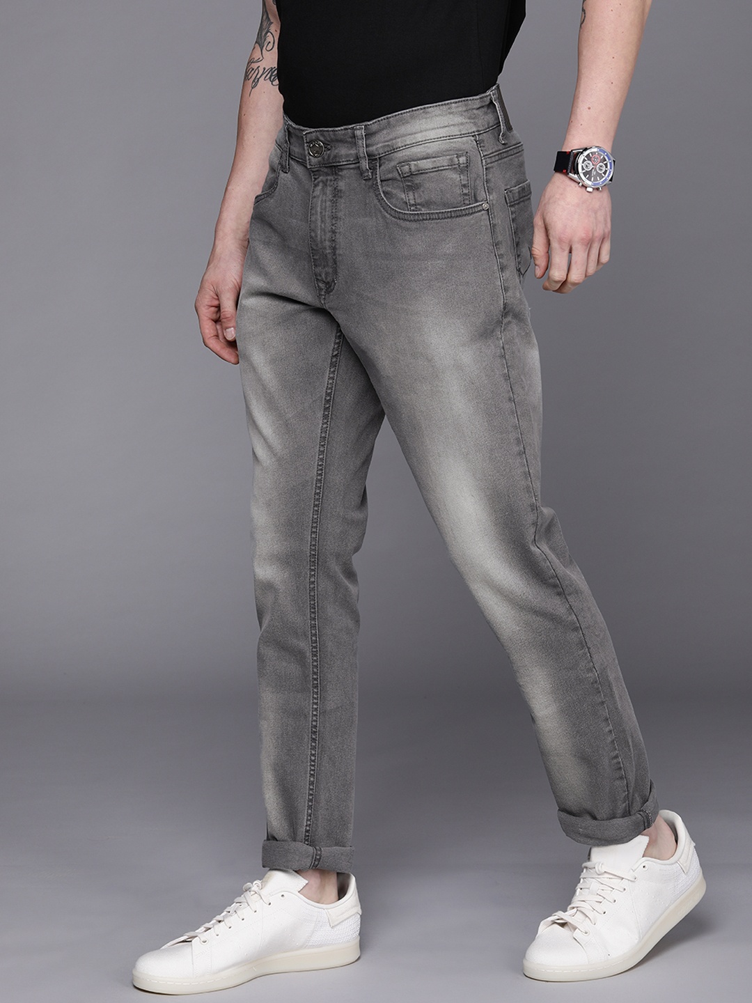 

WROGN Men Grey Slim Fit Heavy Fade Stretchable Jeans