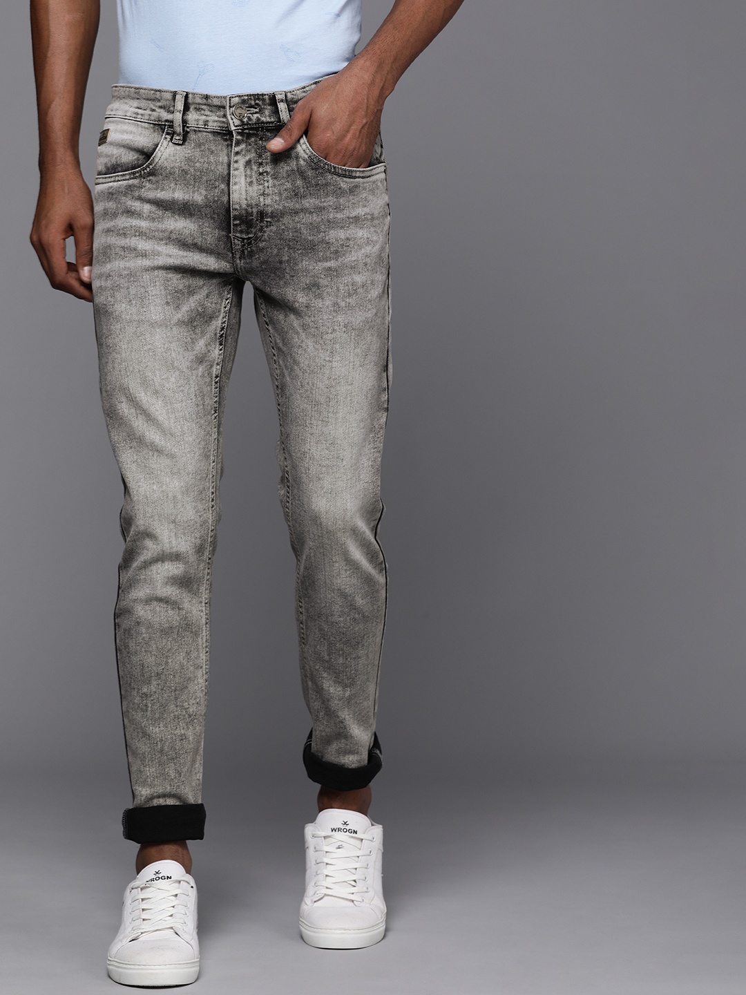 

WROGN Men Grey Slim Fit Heavy Fade Slim Fit Stretchable Jeans