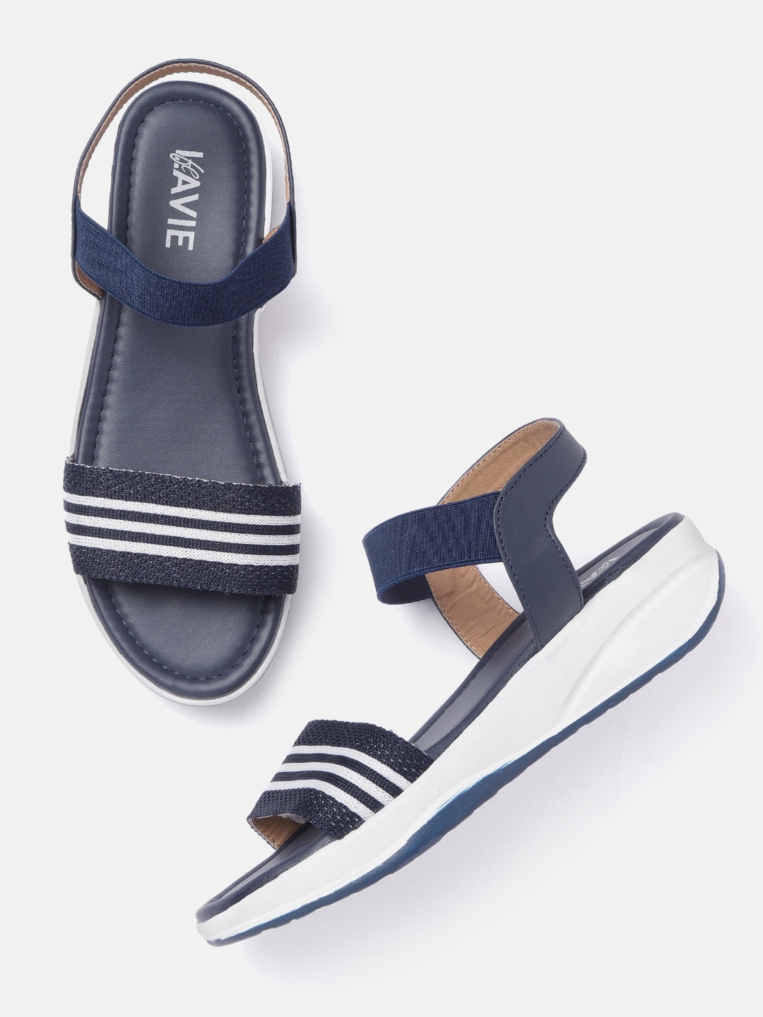 

Lavie Navy Blue & White Striped Comfort Heels