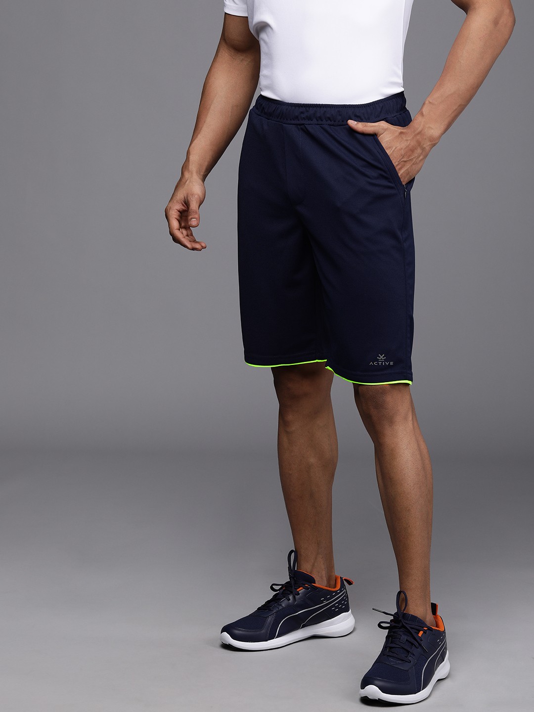 

WROGN ACTIVE Men Navy Blue Solid Mid-Rise Regular Shorts