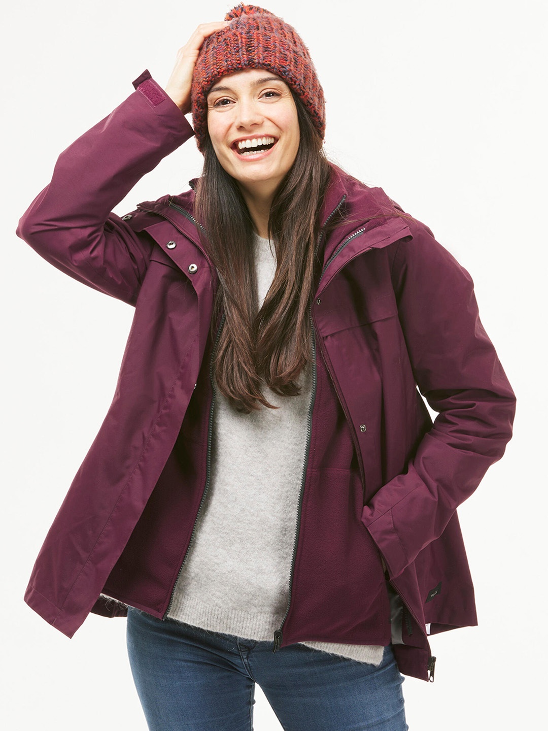 

FORCLAZ By Decathlon Women Burgundy Waterproof & Warm 3 In 1 Travel Trekking Jacket