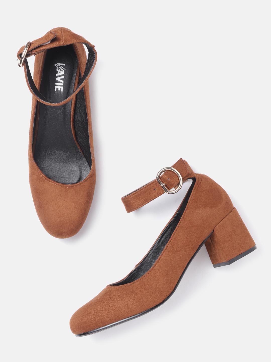 

Lavie Tan Brown Solid Suede Finish Block Heeled Pumps