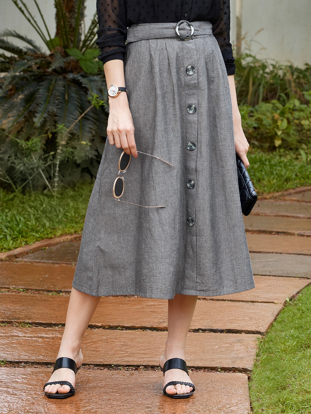 

Tokyo Talkies Women Grey Solid Skirt