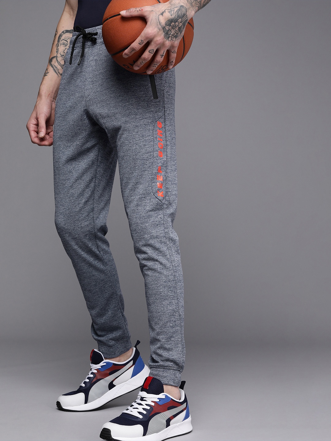 

WROGN ACTIVE Men Blue Typography Printed Regular Fit Mid-Rise Joggers