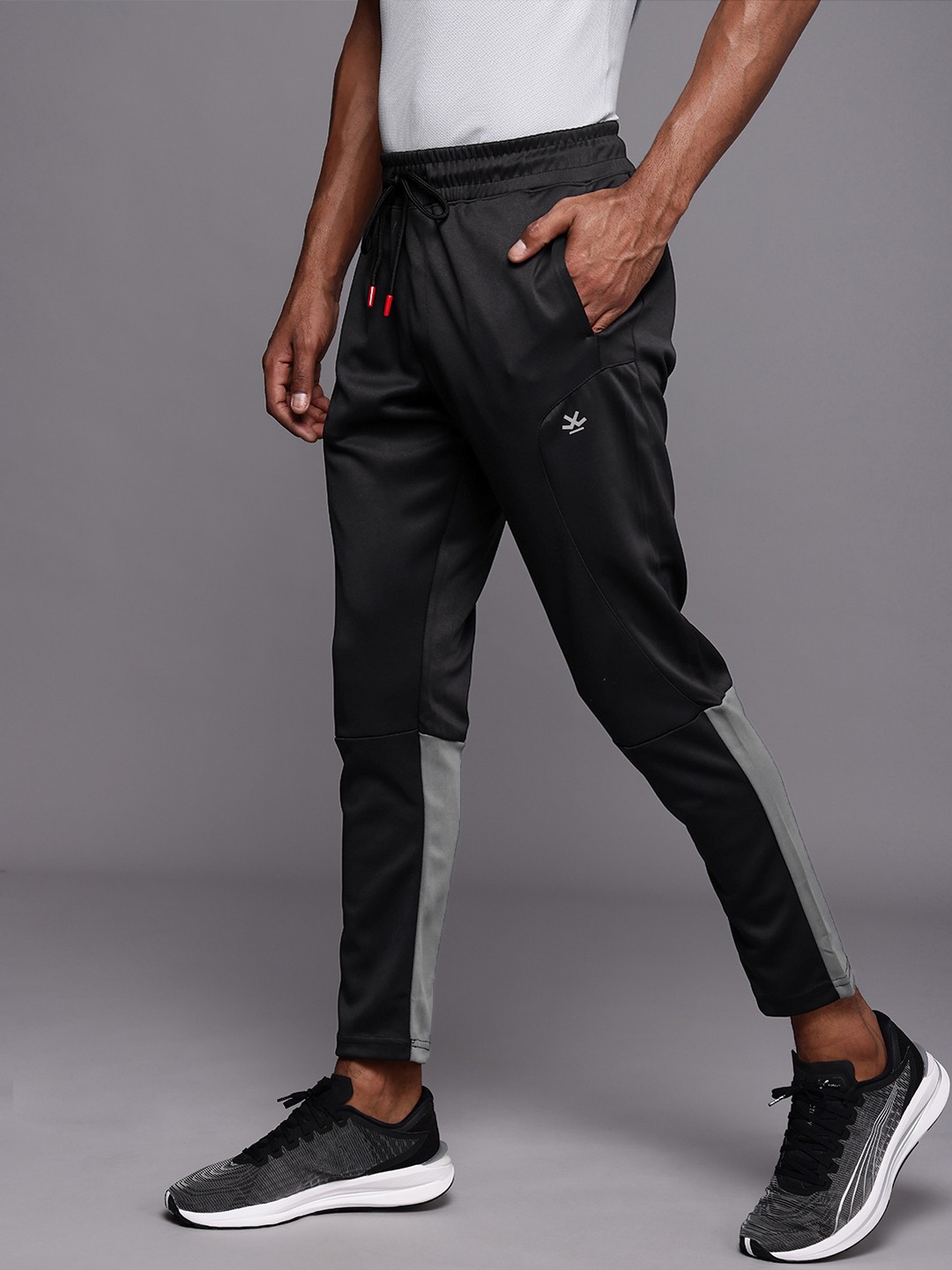 

WROGN ACTIVE Men Black & Grey Colourblocked Slim Fit Track Pants