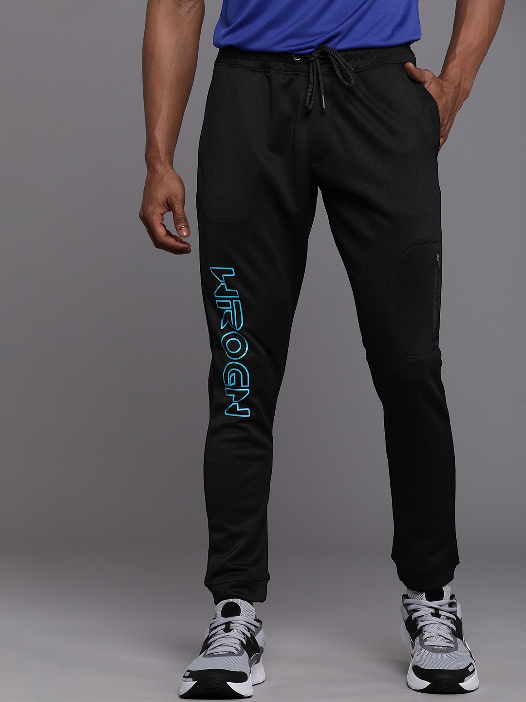

WROGN ACTIVE Men Navy-Blue Logo Printed Slim Fit Regular Track Pants, Black