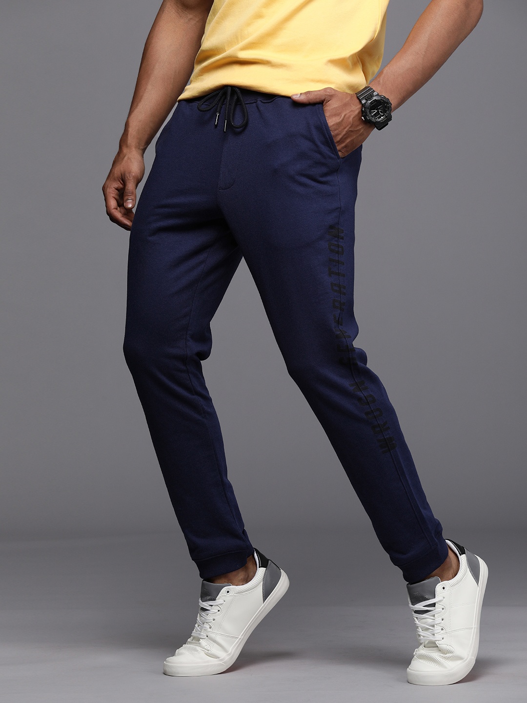 

WROGN Men Blue Bramd logo Printed Slim fit Joggers