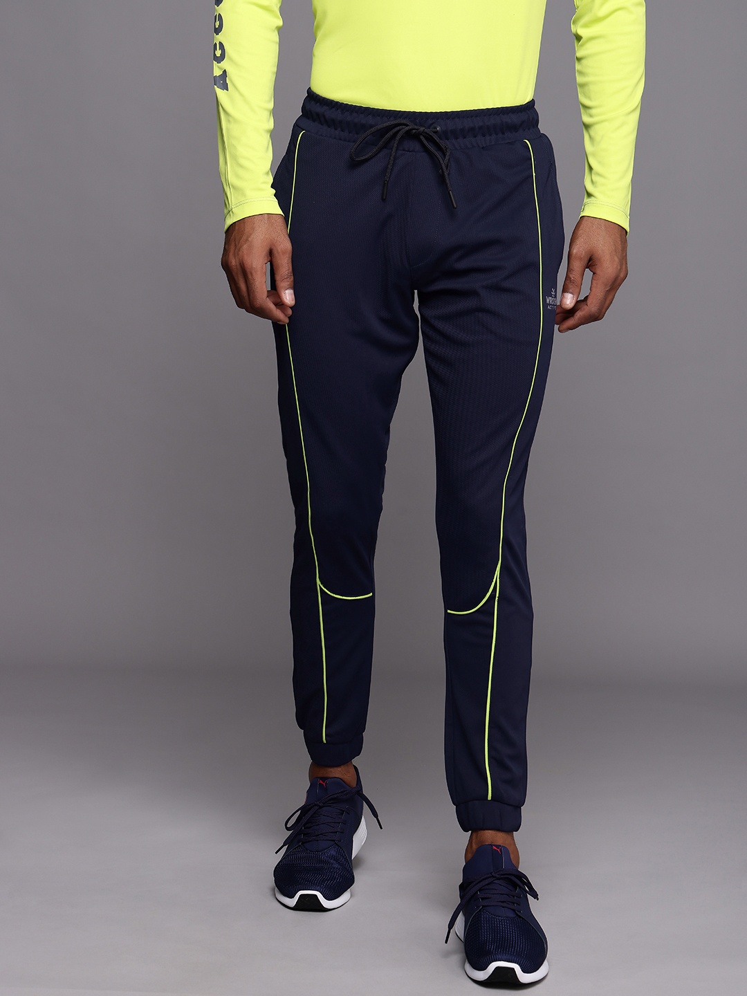 

WROGN ACTIVE Men Navy Blue Slim Fit Solid Joggers with Striped Detailing