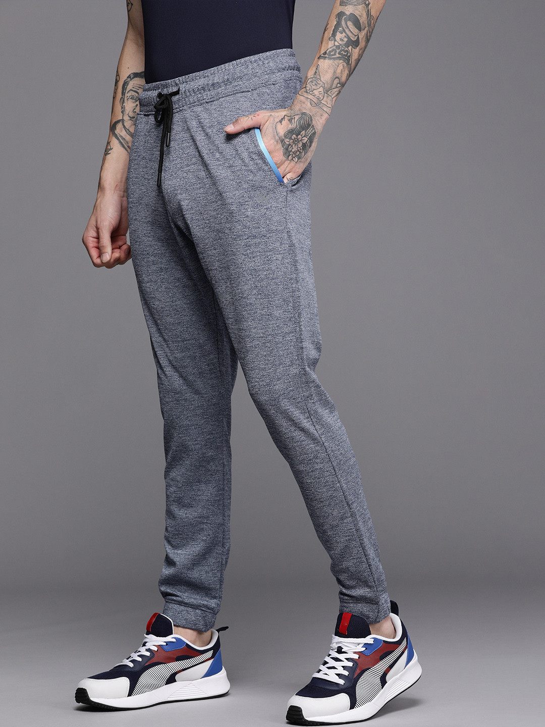 

WROGN ACTIVE Men Blue Self Design Regular Fit Mid-Rise Joggers