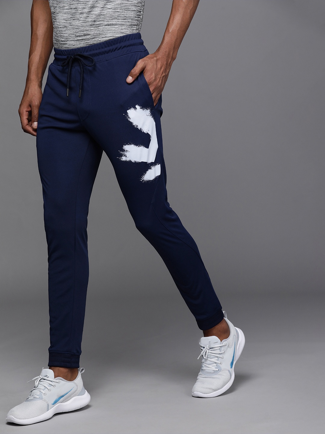 

Wrogn Active Men Navy Blue Colourblocked Regular Fit Joggers Track Pant