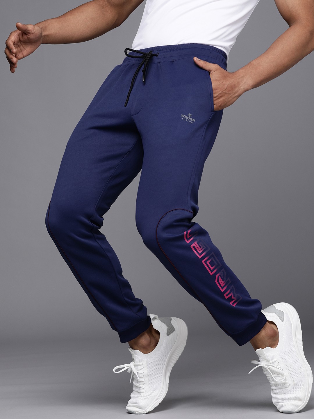 

WROGN ACTIVE Men Navy Blue & Pink Printed Joggers
