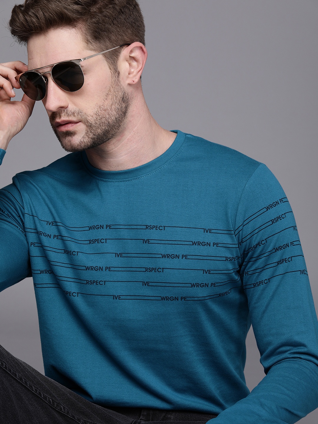 

WROGN Men Teal Blue Typography Printed T-shirt