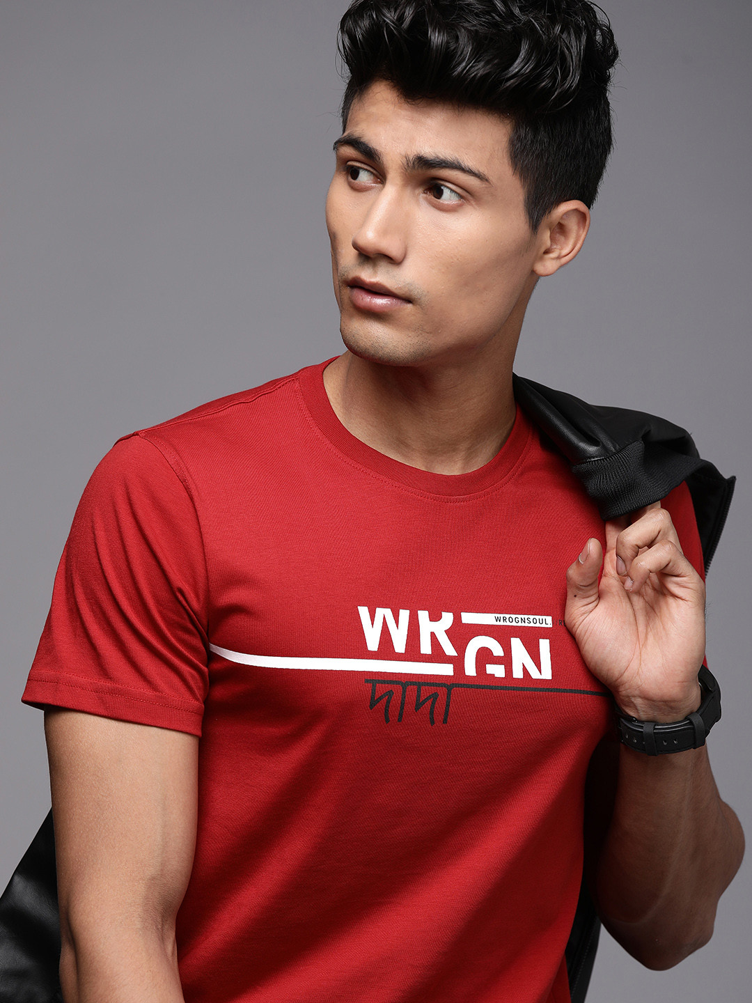 

WROGN Men Red Brand Logo Printed T-shirt