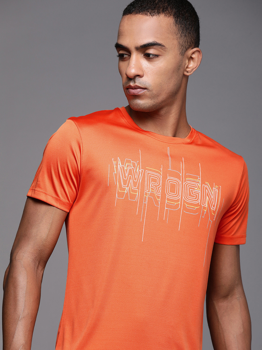 

WROGN ACTIVE Men Orange Brand Logo Printed Slim Fit T-shirt