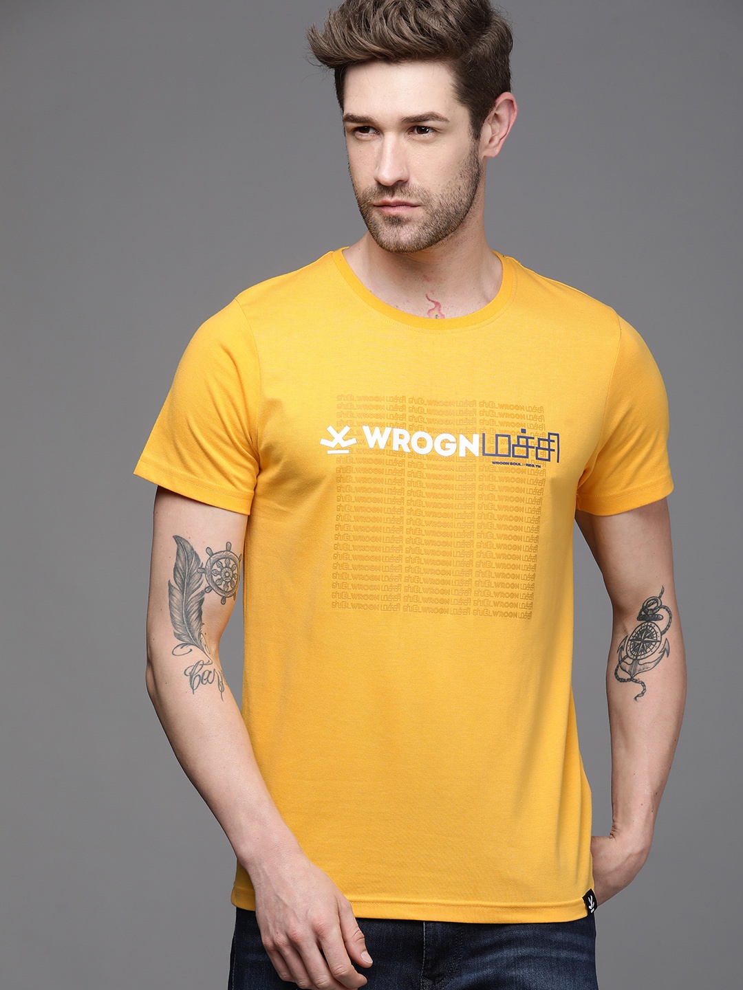 

WROGN Men Yellow Graphical Printed T-shirt