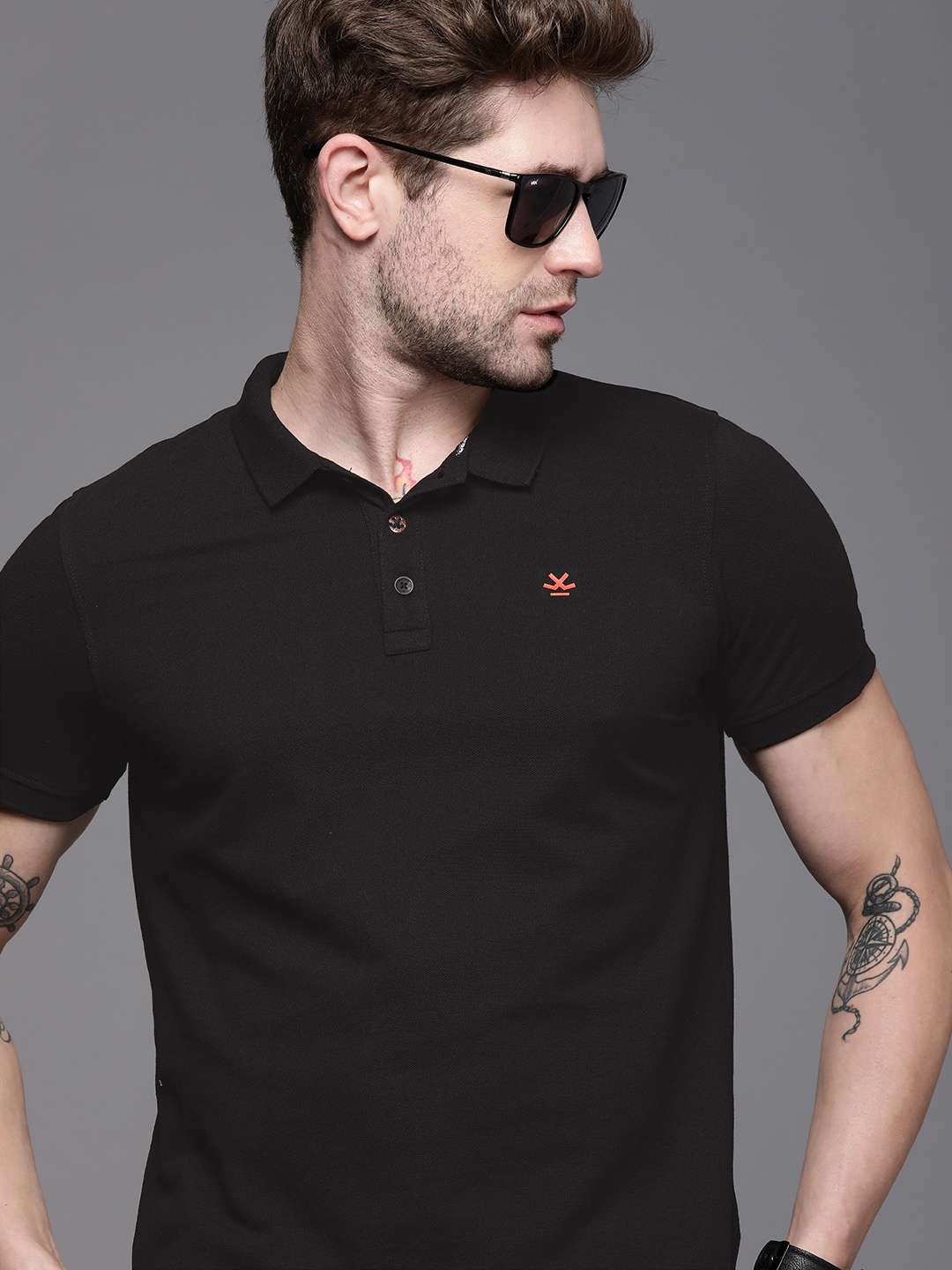 

WROGN Men Black Polo Collar Slim Fit T-shirt