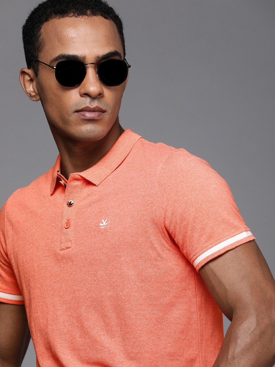 

WROGN Men Peach-Coloured Solid Polo Collar Slim Fit T-shirt