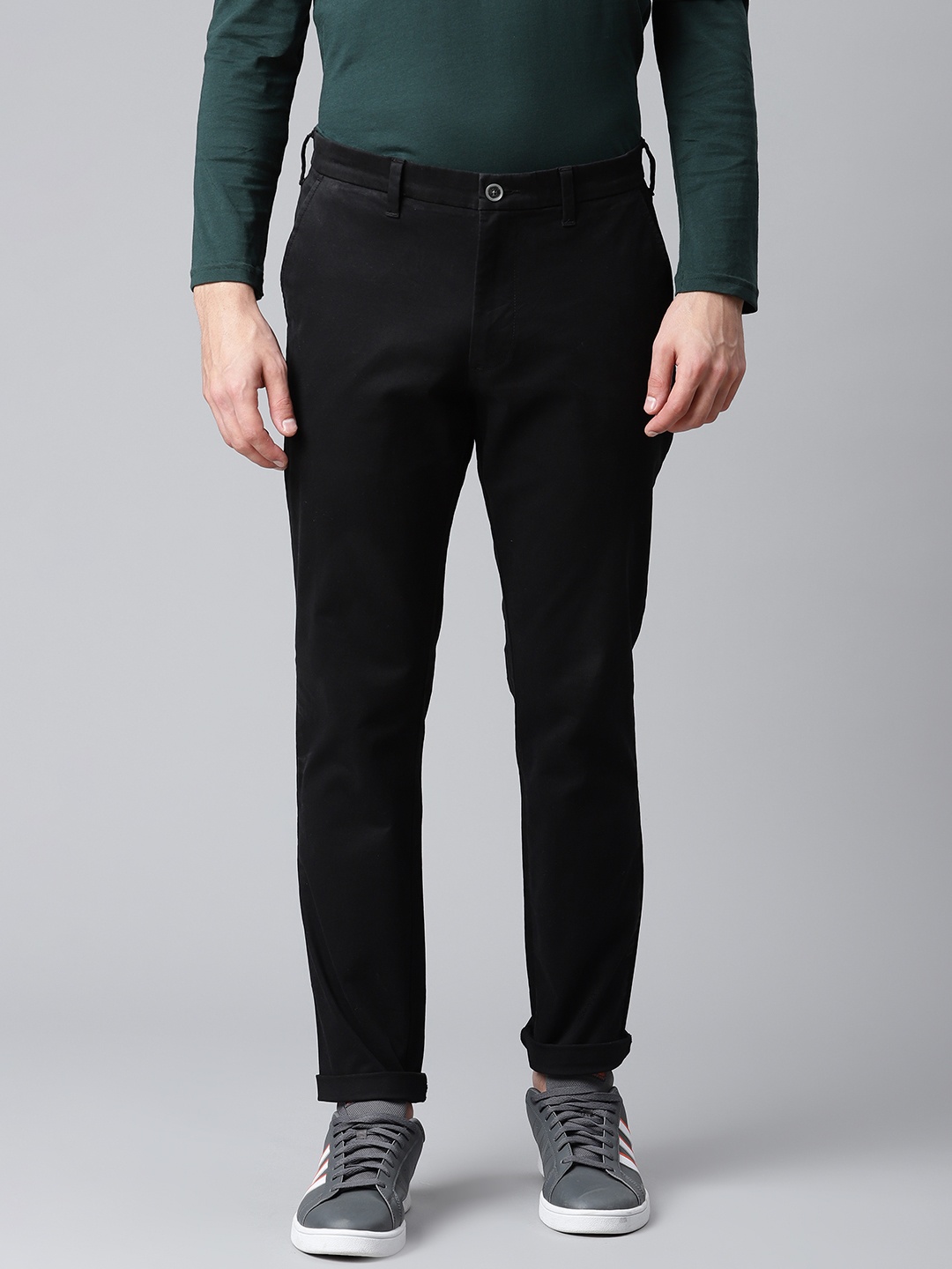 

Marks & Spencer Men Black Pure Cotton Solid Slim Fit Trousers