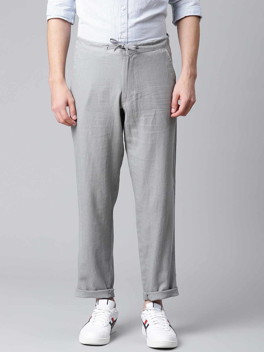 

Marks & Spencer Men Grey Linen Blend Solid Trousers